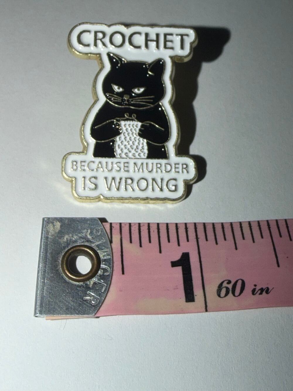 Crochet Because Murder is Wrong Cat Pin Brooch